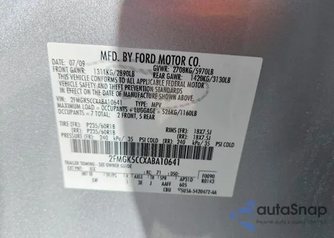 2010 Ford Flex Sel из США, поврежденный, VIN 2FMGK5CCXABA10641